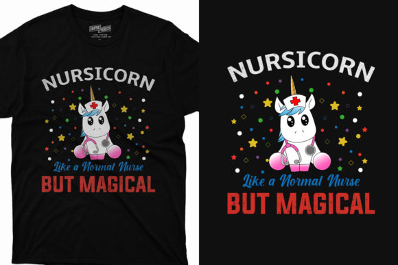 Unicorn Magical Nurse T-shirt Design: Graphics for Print Templates